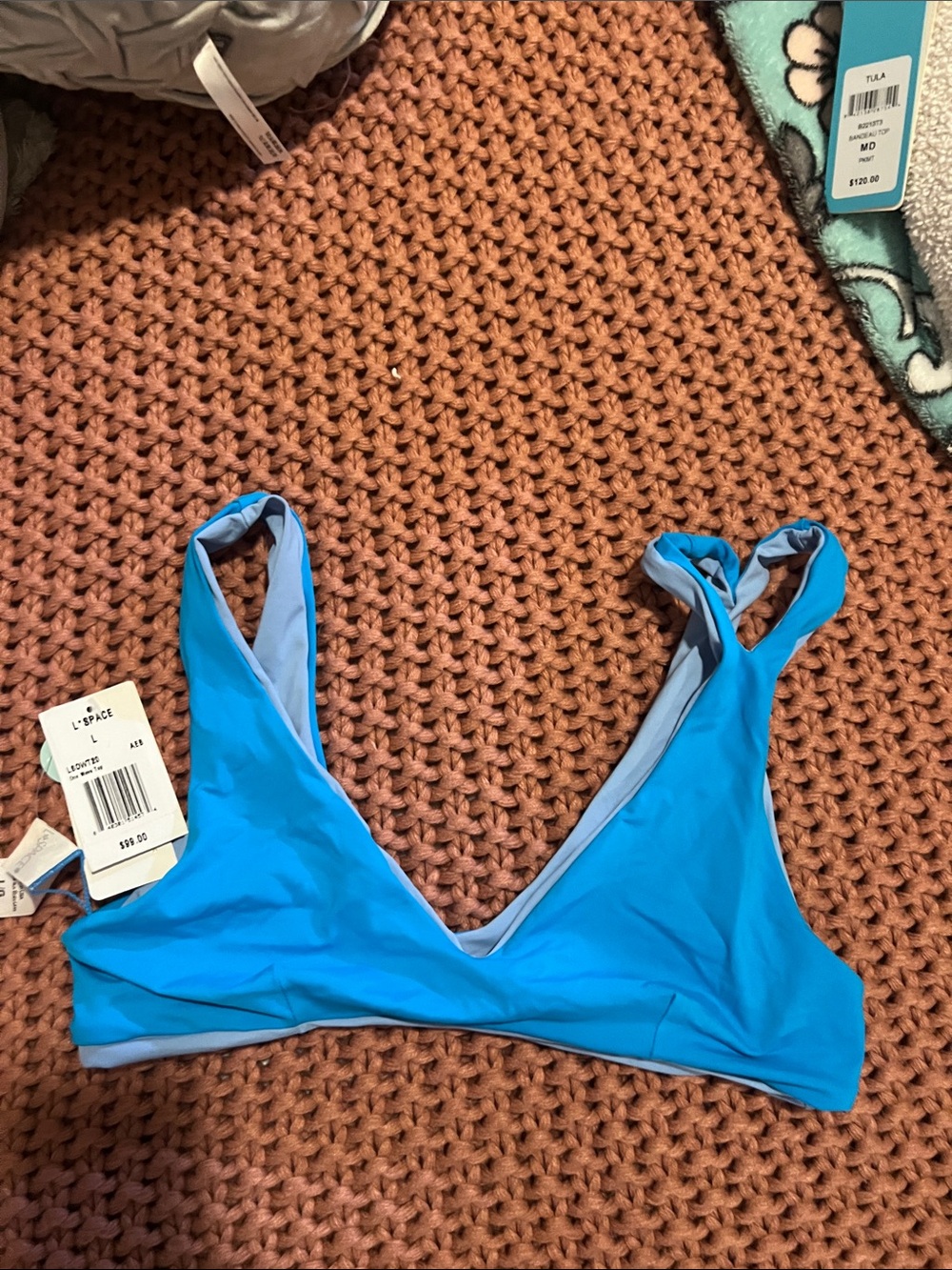 NWT | l*space Bright Blue V-Neck Bikini Top, Size L